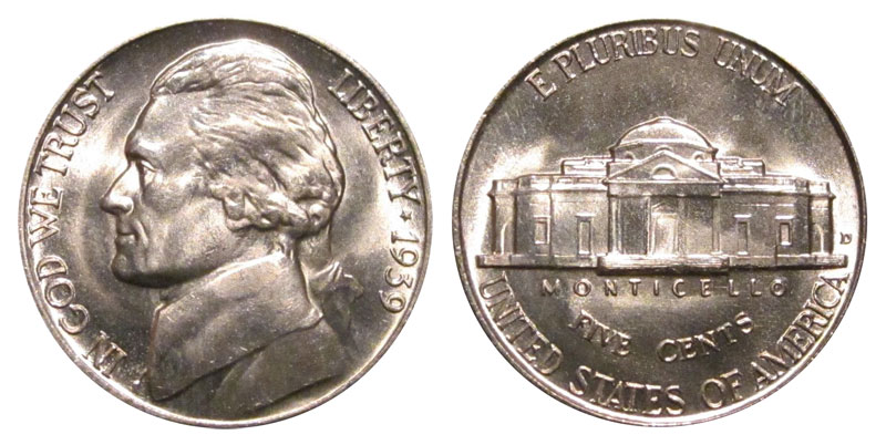1939 D Jefferson Nickels