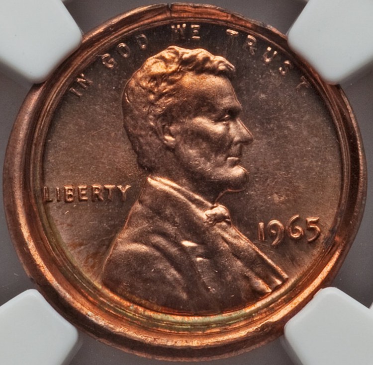 1965 1C Lincoln Cent -- Obverse Die Cap -- MS65 Red NGC