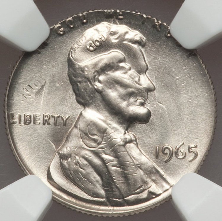 1965 1C Lincoln Cent -- Struck on a 1965 10C -- MS65 NGC
