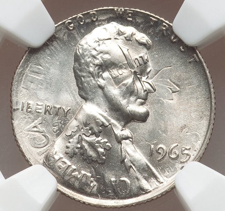 1965 1C Lincoln Cent -- Struck on a 1965 Dime -- MS67 NGC