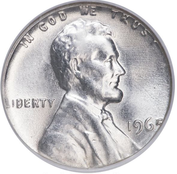 1965 1C Lincoln Cent--Struck on a 90% Silver Dime Planchet--MS63 NGC