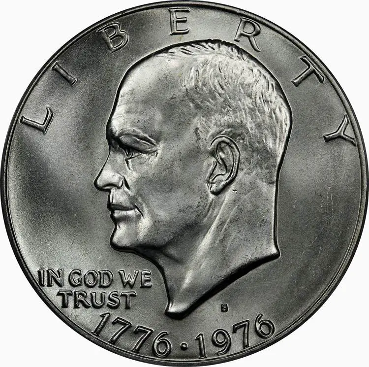 The Eisenhower dollar, with the double date 1776–1976