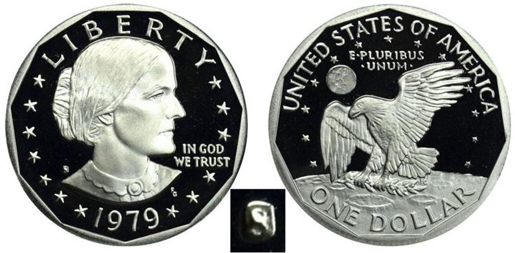 1979 S Type 1 Filled S Proof Susan B Anthony Value & Chart