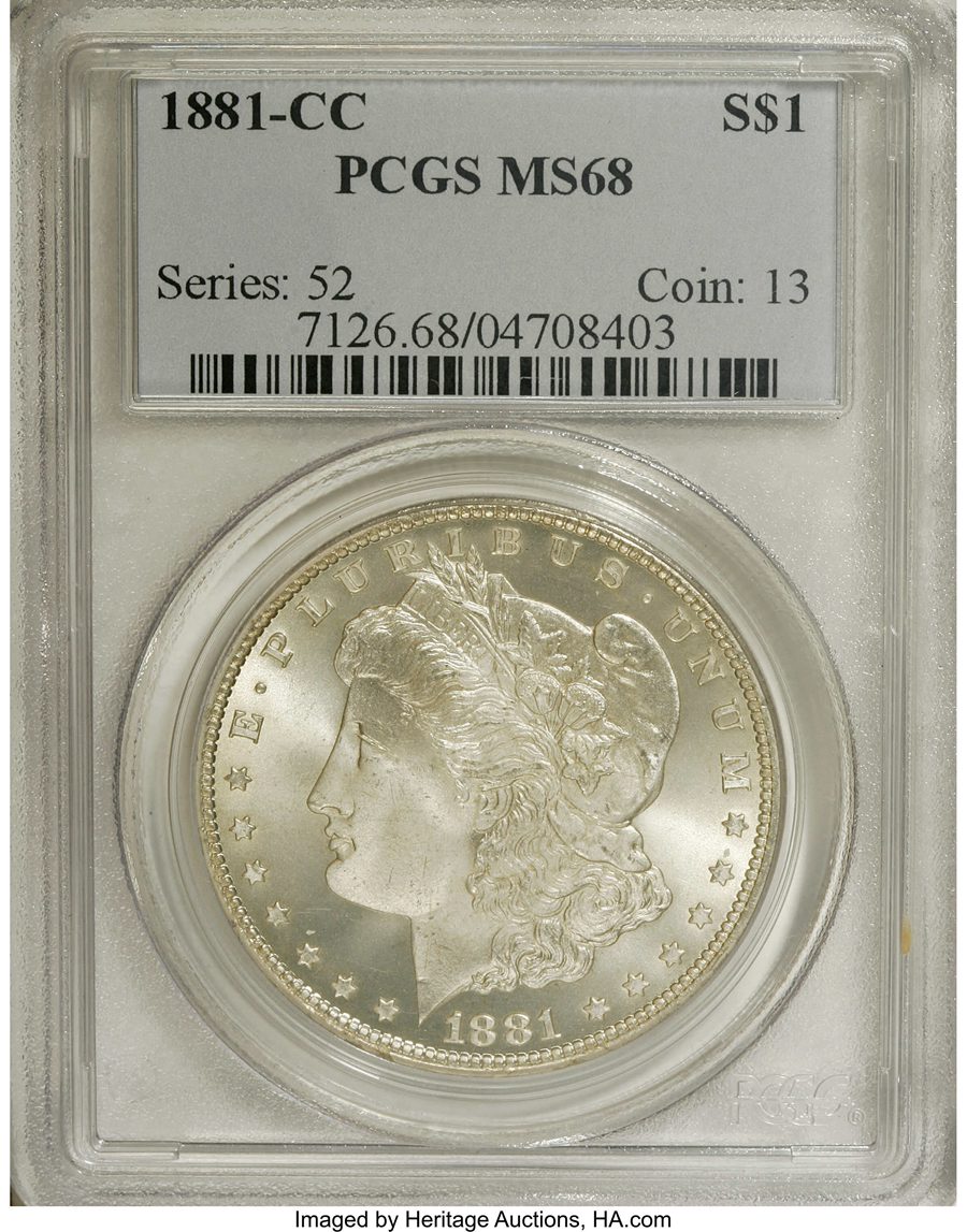 1881-CC $1 MS68 Sold on Apr 9, 2007 for $48,875.00