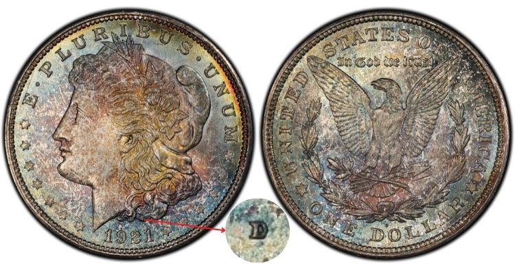 1921 D Morgan silver dollar