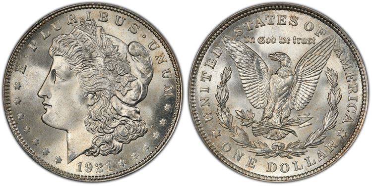 1921 Morgan silver dollar with no mark