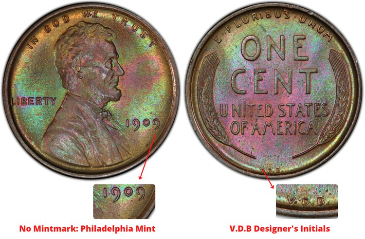 The Philadelphia mint's VDB type featuring the designer's initials
