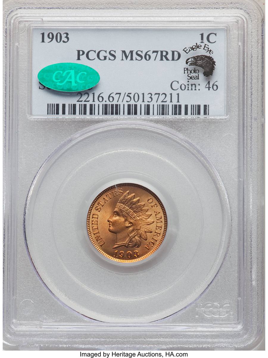 1903 Indian Cent MS67 Sold on Aug 14, 2019 for $15,000