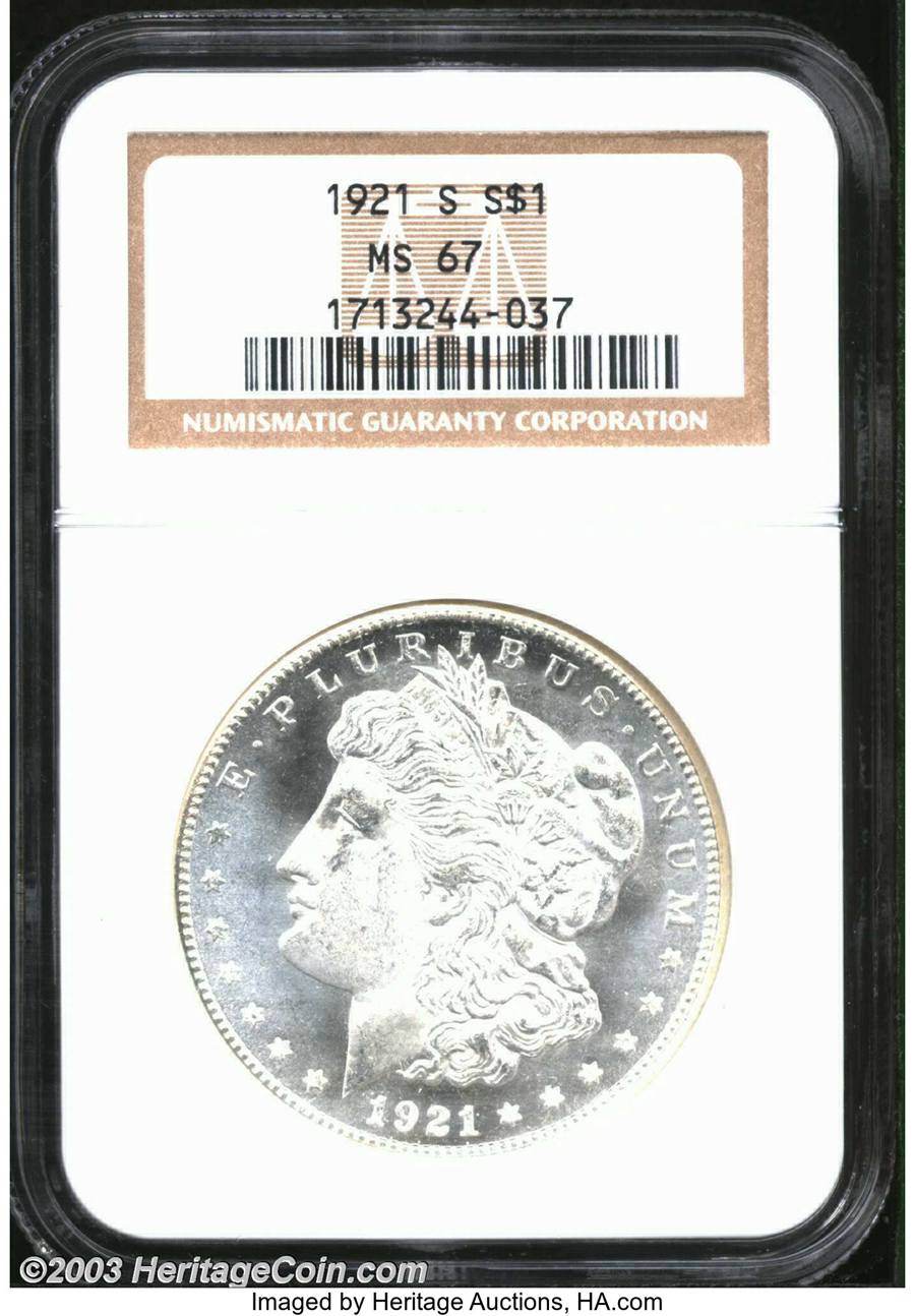 1921-S Morgan Dollar Certified MS67 Sold on May 2, 2003 for $18,400