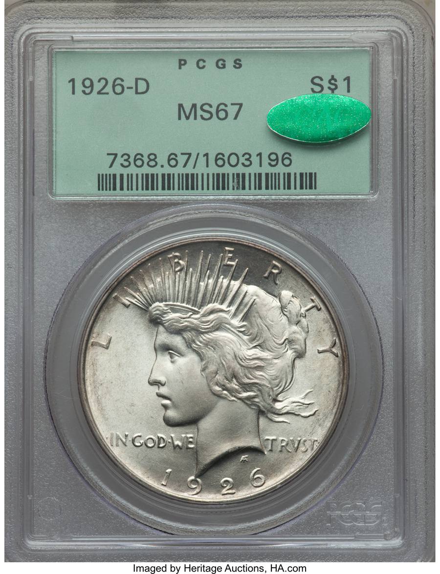 1926-D Peace Dollar, MS67 Sold on Aug 12, 2015 for $47,000.00