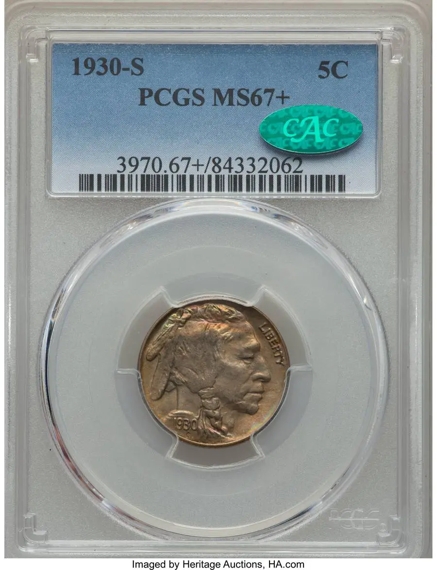 1930-S Nickel, Toned MS67+ Sold on Aug 2, 2017 for $30,550.00