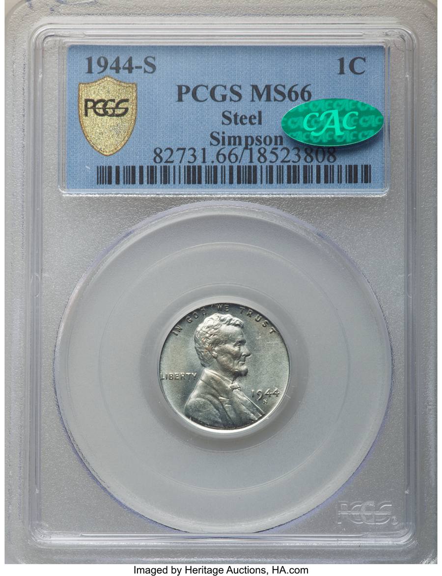 1944-S Zinc-Coated Steel Lincoln Cent, MS66 Sold on  for $408,000