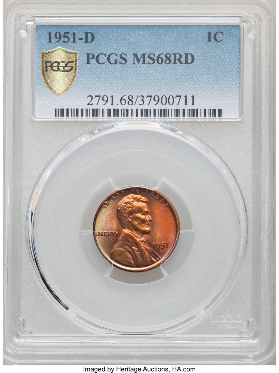 1951-D Lincoln Cent, MS68 Sold on Jan 8, 2020 for $6,600.00