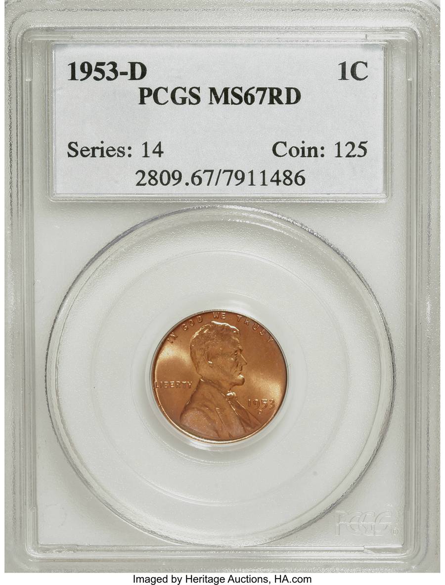 1953-D Cent, MS67+ Red Sold on Dec 15, 2022 for $6,000.00