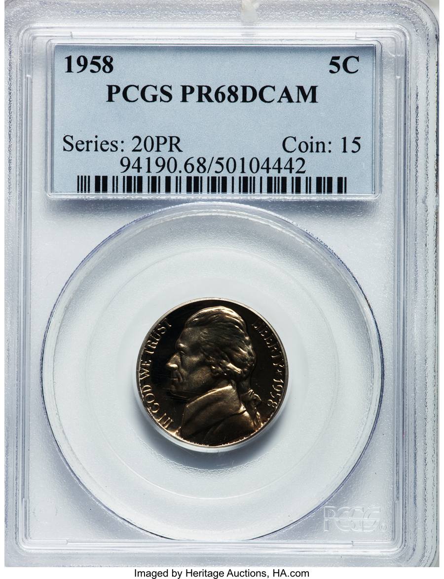 1958 Jefferson Nickel, PR68 Deep Cameo Sold on Apr 24, 2013 for $7,050.00