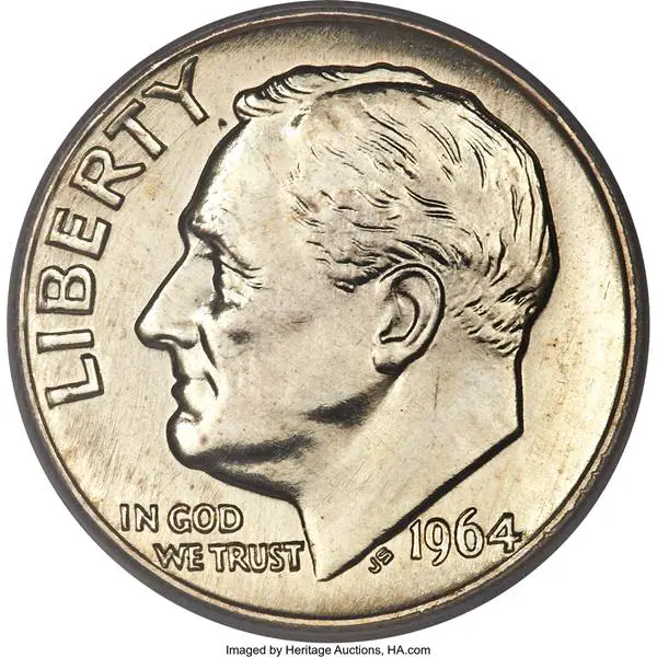 Rare and Mysterious 1964 SMS Dime, MS68 Sold on Dec 2, 2010 for $4,887.50